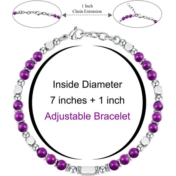 Silver & Purple Boho Beaded Bracelets for Women Trendy Jewelry Gifts for Lover - Picture 2 of 6